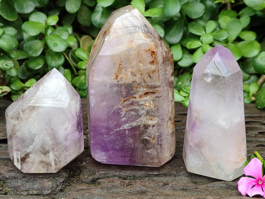 Polished Smokey Amethyst Window Crystals x 3 From Akansobe, Madagascar