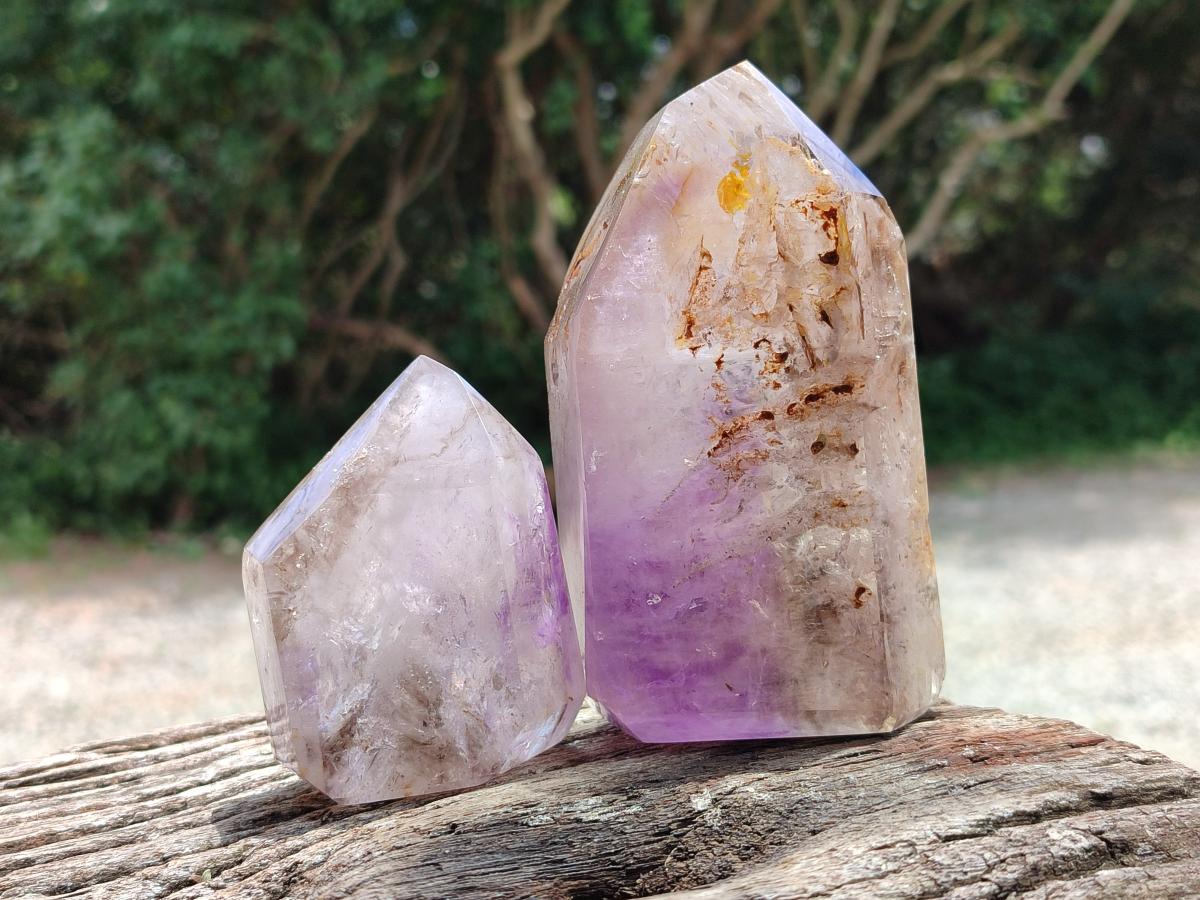 Polished Smokey Amethyst Window Crystals x 3 From Akansobe, Madagascar