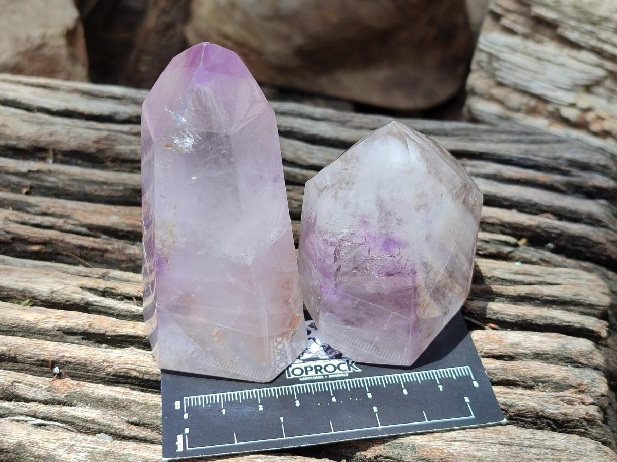 Polished Smokey Amethyst Window Crystals x 3 From Akansobe, Madagascar