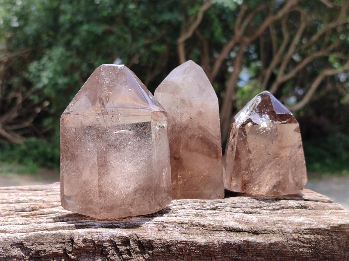 Polished Wispy Smokey Phantom Quartz Crystals x 4 From Madagascar