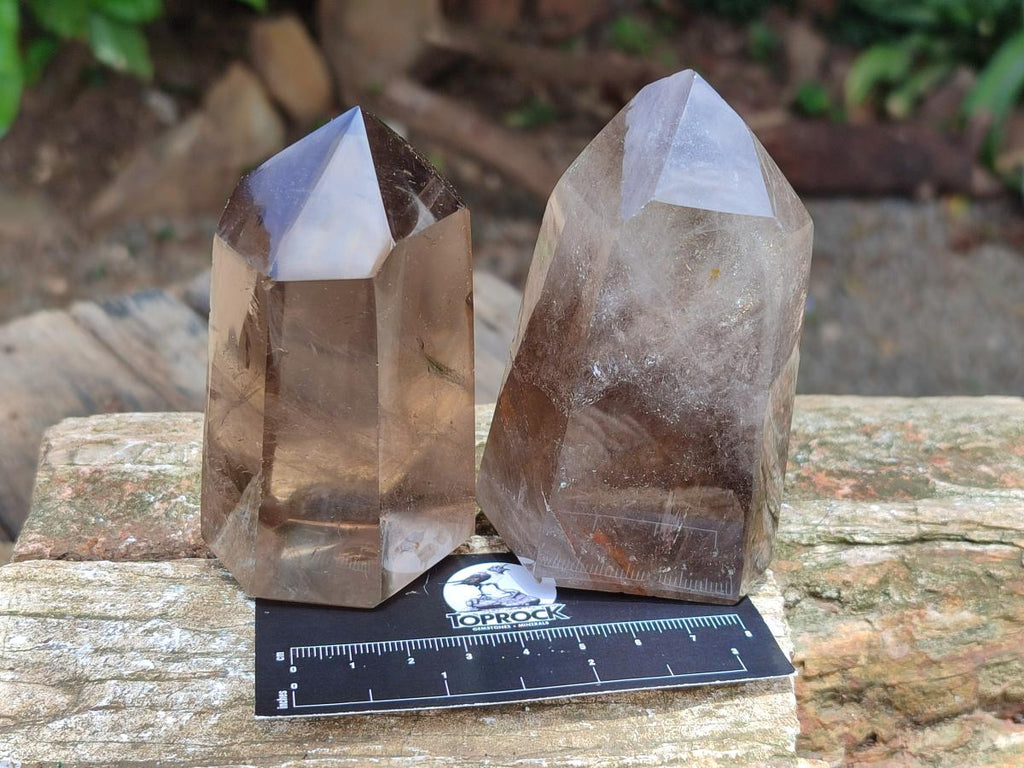 Polished Wispy Smokey Phantom Quartz Crystals x 4 From Madagascar