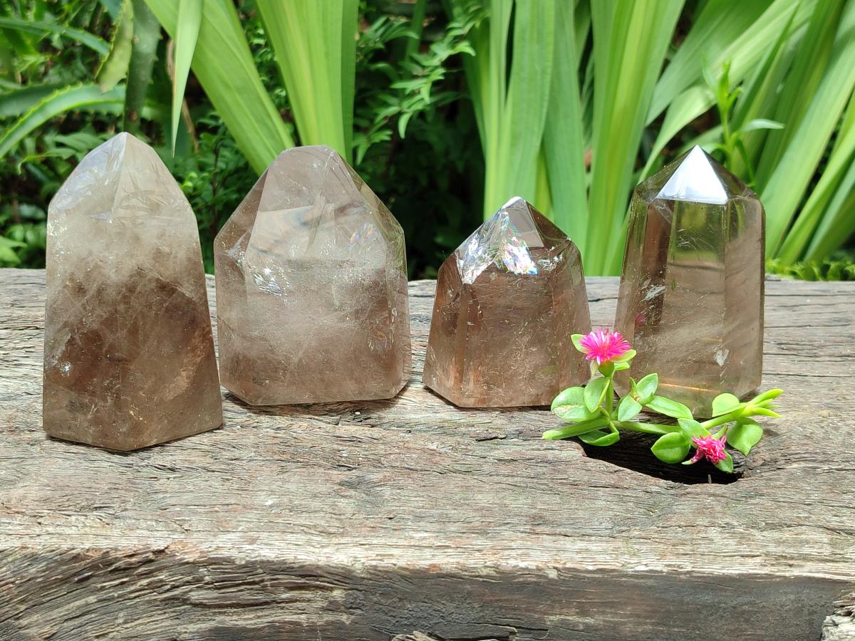 Polished Wispy Smokey Phantom Quartz Crystals x 4 From Madagascar