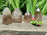 Polished Wispy Smokey Phantom Quartz Crystals x 4 From Madagascar