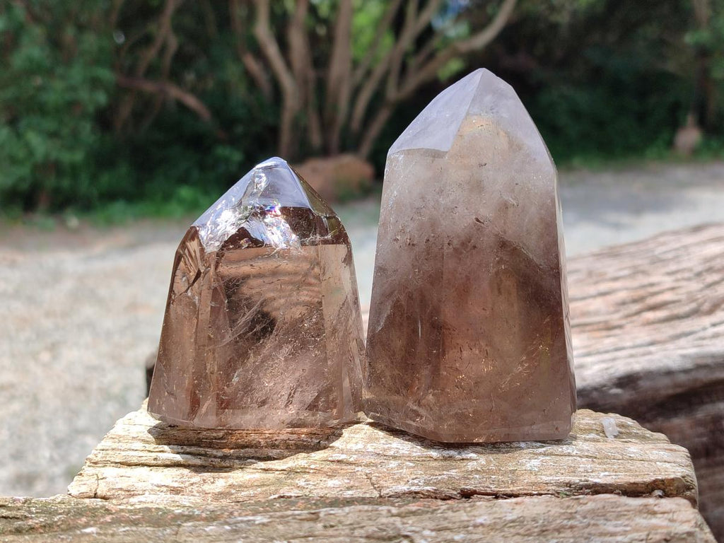 Polished Wispy Smokey Phantom Quartz Crystals x 4 From Madagascar