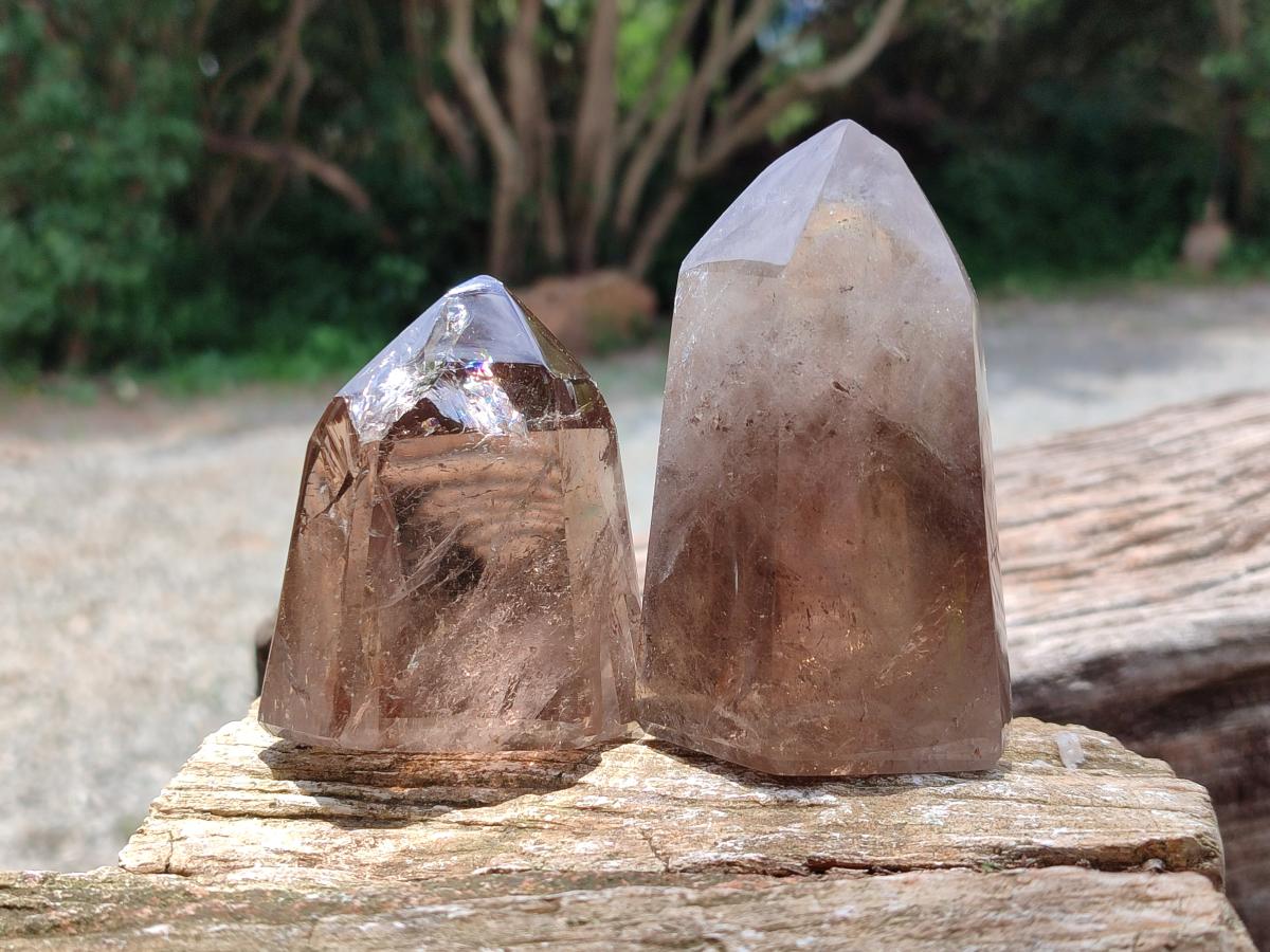 Polished Wispy Smokey Phantom Quartz Crystals x 4 From Madagascar