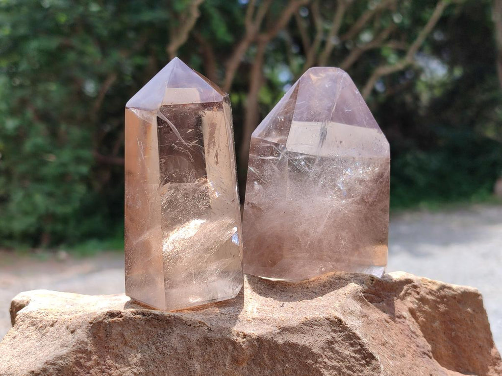 Polished Wispy Smokey Phantom Quartz Crystals x 4 From Madagascar