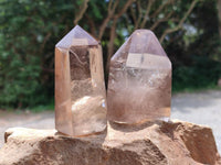 Polished Wispy Smokey Phantom Quartz Crystals x 4 From Madagascar