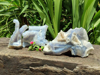 Natural Etched Blue Chalcedony Specimens x 3 From Nsanje, Malawi