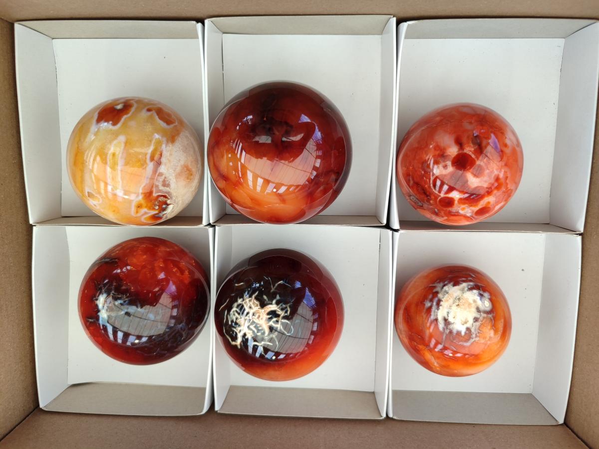 Polished Carnelian Agate Gemstone Spheres x 6 From Madagascar
