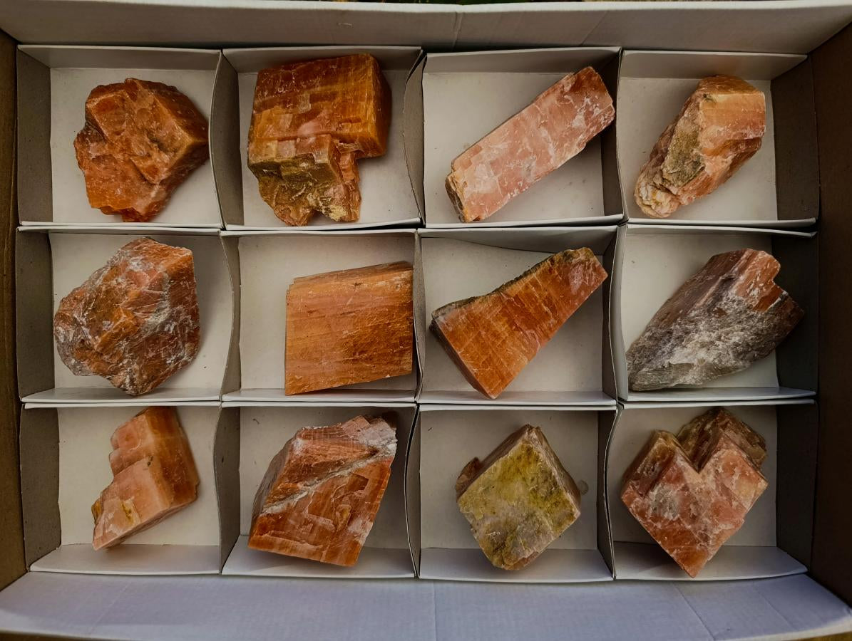 Natural Sunset Orange Calcite Specimens x 12 From Spitzkop, Namibia