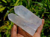 Polished Pearl Girasol Quartz Crystals x 4 From Ambatondrazaka, Madagascar