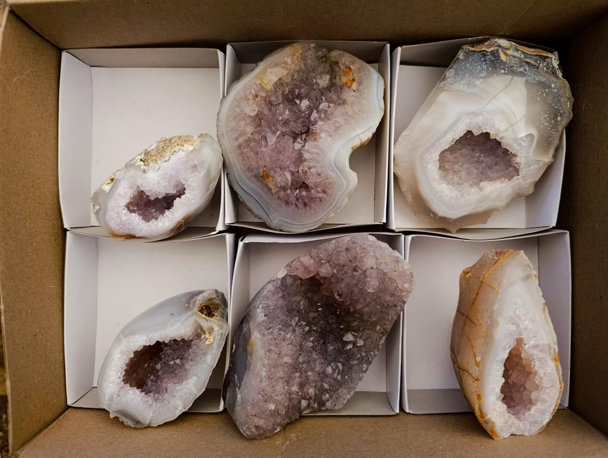 Polished Amethyst Agate Geodes x 6 From Madagascar