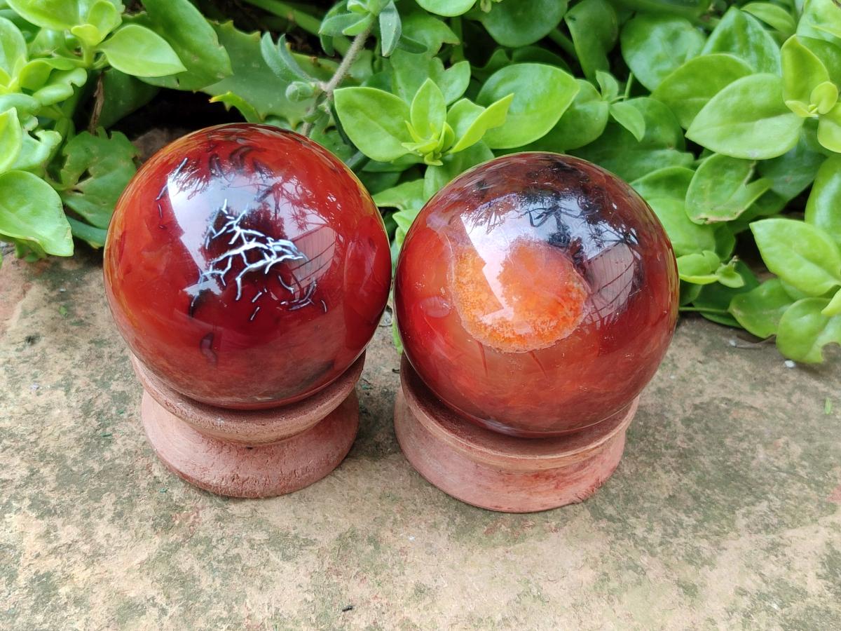 Polished Carnelian Agate Gemstone Spheres x 4 From Madagascar