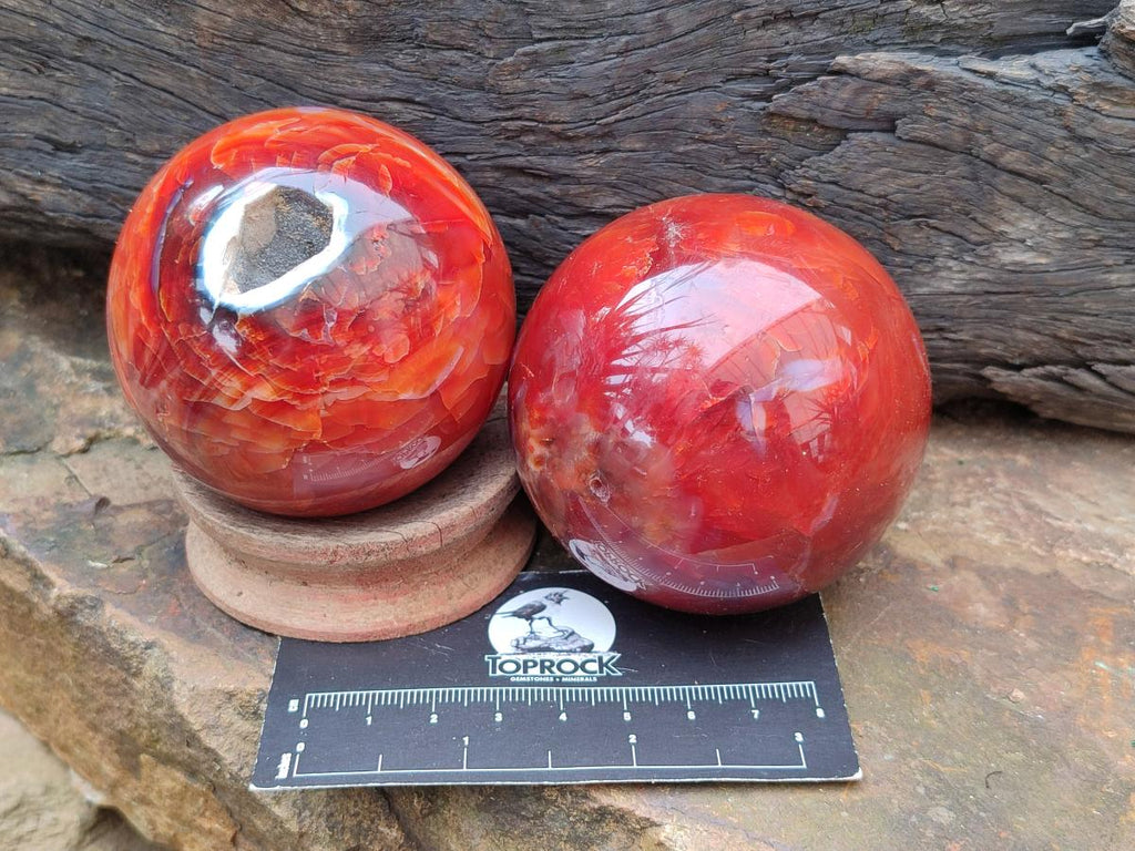 Polished Carnelian Agate Gemstone Spheres x 4 From Madagascar