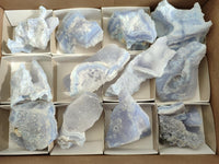 Natural Etched Blue Chalcedony Geodes x 12 From Nsanje, Malawi