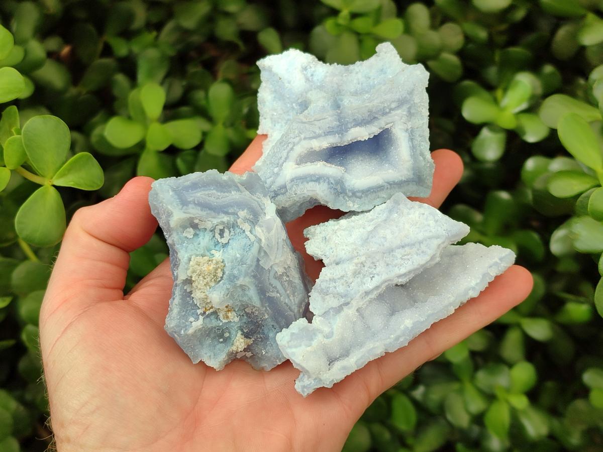 Natural Etched Blue Chalcedony Geodes x 12 From Nsanje, Malawi