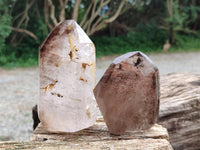 Polished Smokey Window Quartz Crystals with Lepidocrocite x 2 From Akansobe, Madagascar