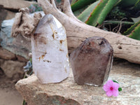 Polished Smokey Window Quartz Crystals with Lepidocrocite x 2 From Akansobe, Madagascar