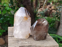 Polished Smokey Window Quartz Crystals with Lepidocrocite x 2 From Akansobe, Madagascar