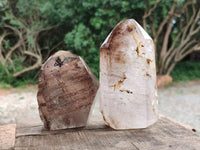 Polished Smokey Window Quartz Crystals with Lepidocrocite x 2 From Akansobe, Madagascar