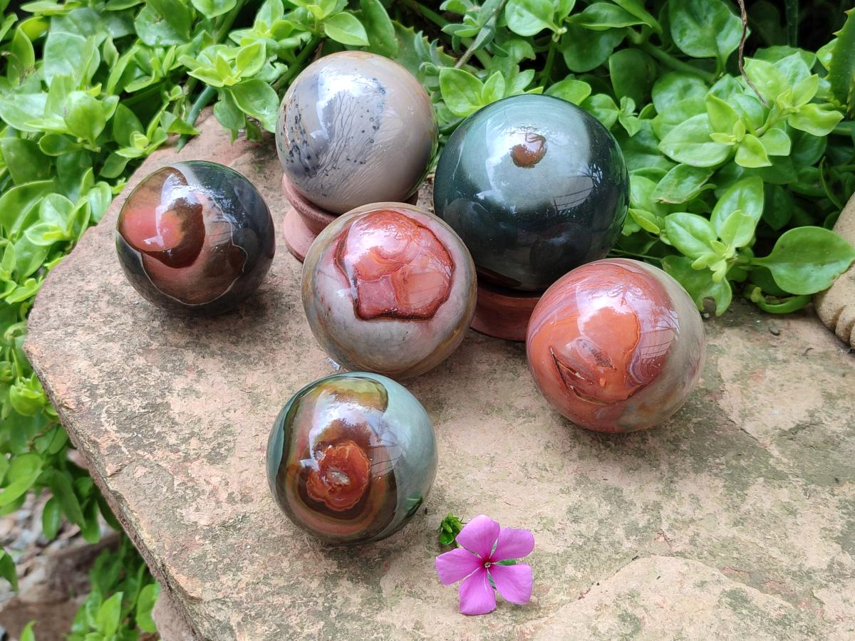 Polished Polychrome Jasper Spheres x 6 From NW Coast, Madagascar