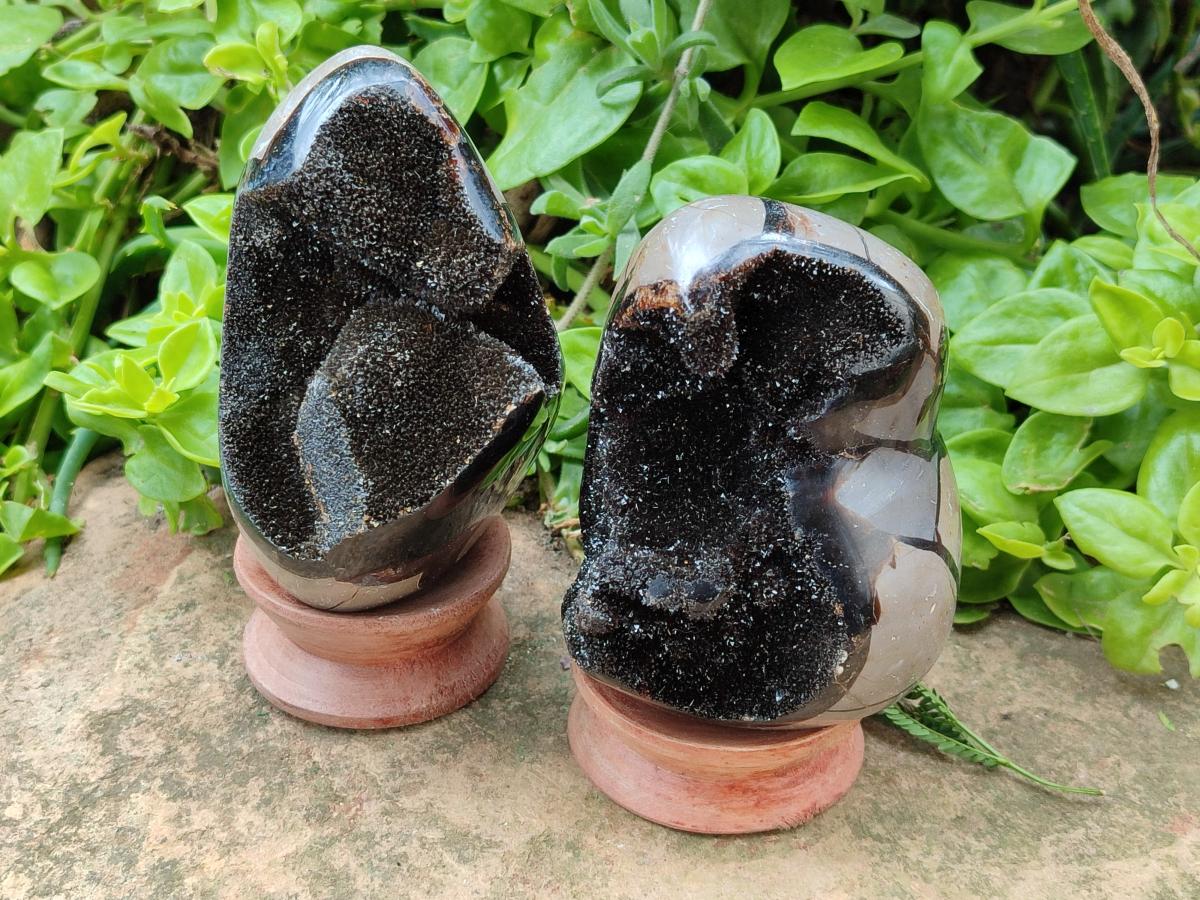 Polished Septerye Sauvage "Dragons Egg" Geodes with Calcite Crystalline Centres x 6 From Mahajanga, Madagascar