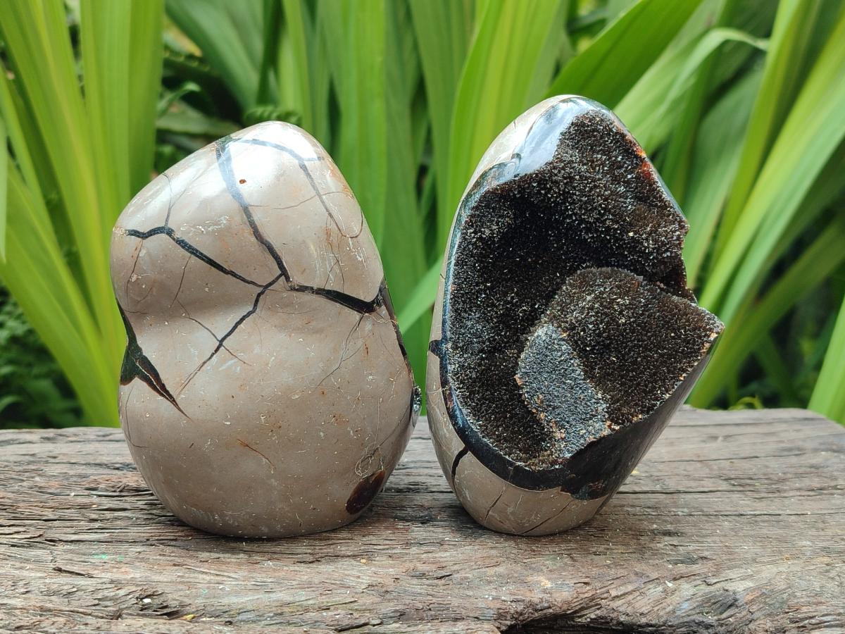 Polished Septerye Sauvage "Dragons Egg" Geodes with Calcite Crystalline Centres x 6 From Mahajanga, Madagascar