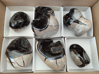 Polished Septerye Sauvage "Dragons Egg" Geodes with Calcite Crystalline Centres x 6 From Mahajanga, Madagascar