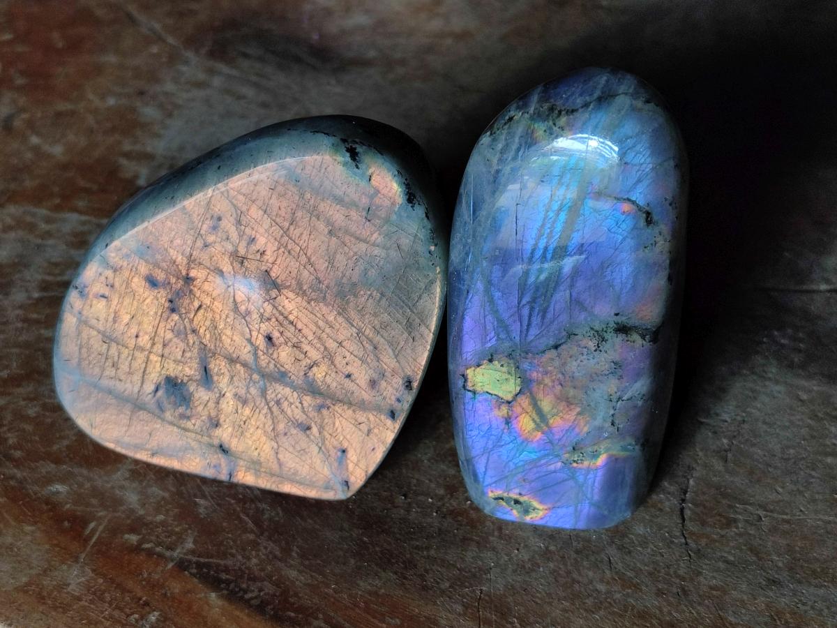 Polished Labradorite Standing Free Forms x 6 From Tulear, Madagascar