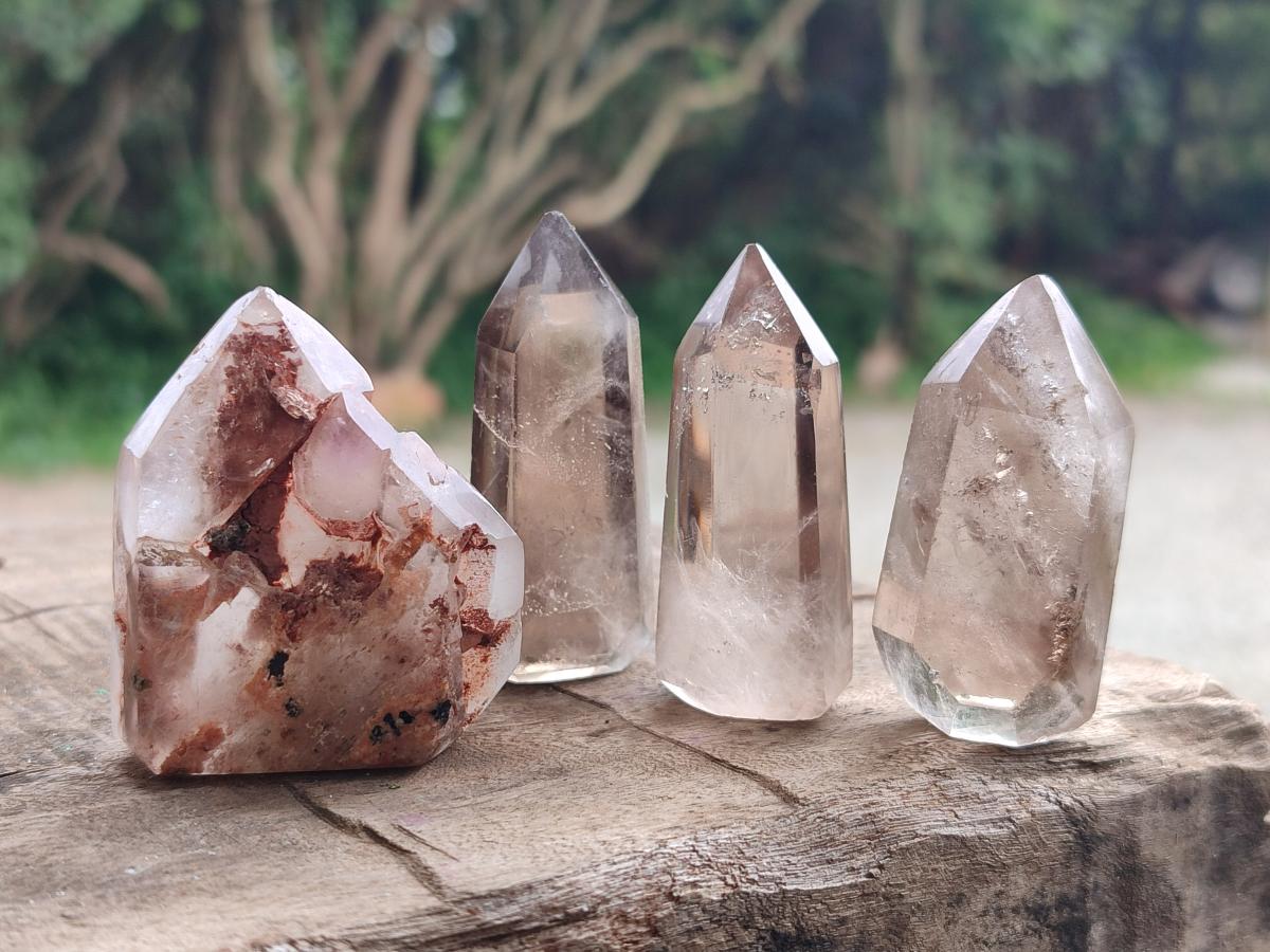 Polished Wispy Smokey Quartz Crystals x 12 From Madagascar