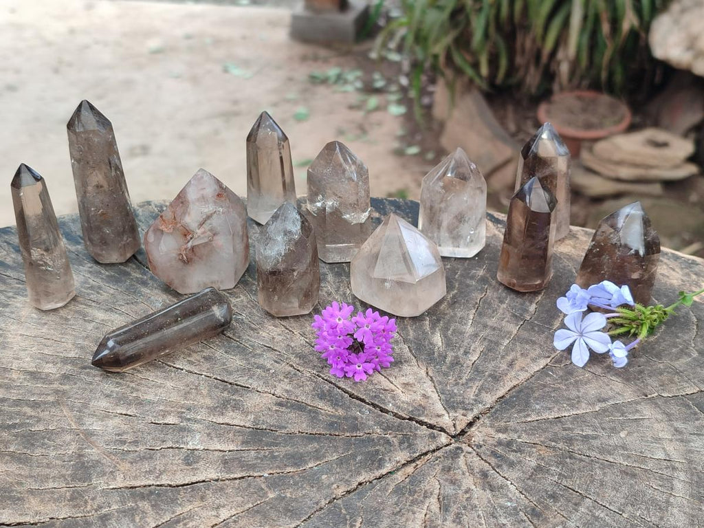 Polished Wispy Smokey Quartz Crystals x 12 From Madagascar