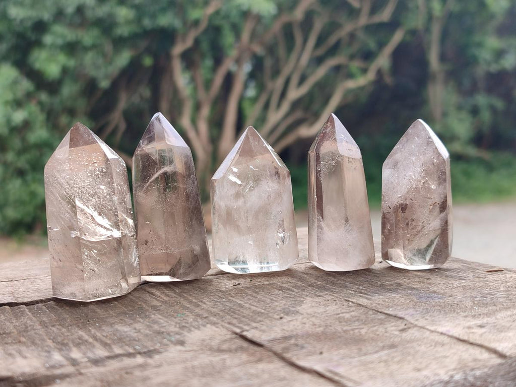 Polished Wispy Smokey Quartz Crystals x 12 From Madagascar