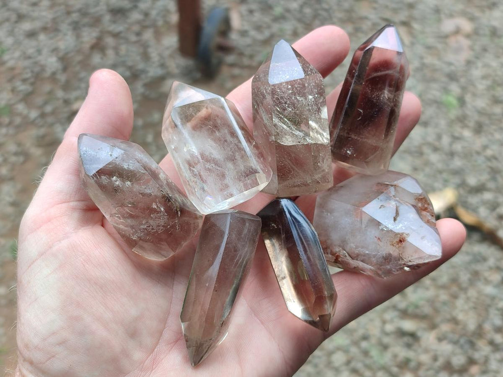 Polished Wispy Smokey Quartz Crystals x 12 From Madagascar