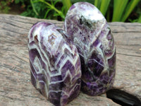 Polished Chevron Amethyst Standing Free Form x 2 From Zambia