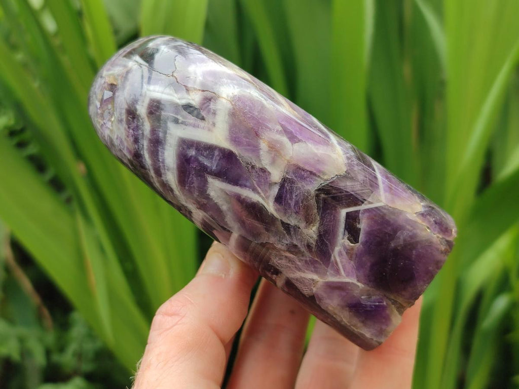 Polished Chevron Amethyst Standing Free Form x 2 From Zambia