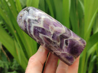 Polished Chevron Amethyst Standing Free Form x 2 From Zambia