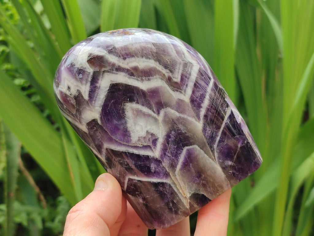 Polished Chevron Amethyst Standing Free Form x 2 From Zambia