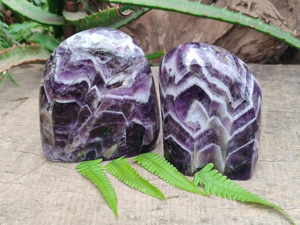 Polished Chevron Amethyst Standing Free Form x 2 From Zambia