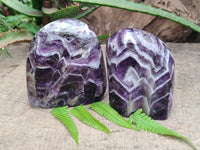 Polished Chevron Amethyst Standing Free Form x 2 From Zambia