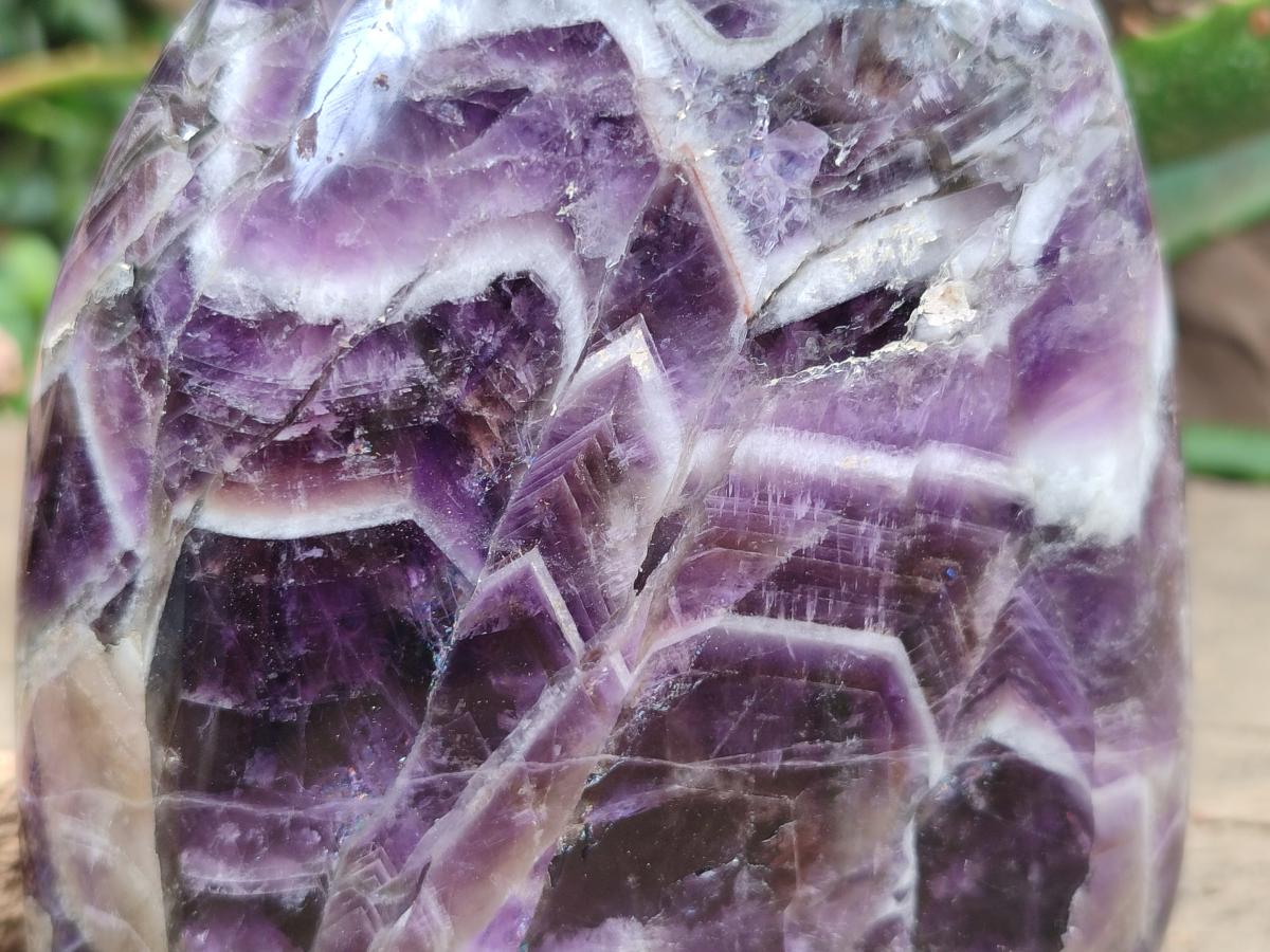 Polished Chevron Amethyst Standing Free Form x 2 From Zambia