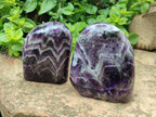 Polished Chevron Amethyst Standing Free Form x 2 From Zambia