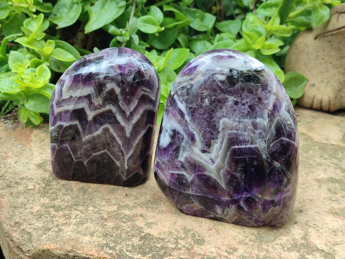 Polished Chevron Amethyst Standing Free Form x 2 From Zambia