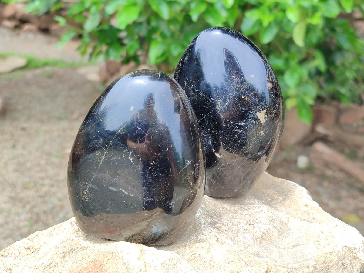 Polished Black Tourmaline Standing Free Forms x 3 From Madagascar