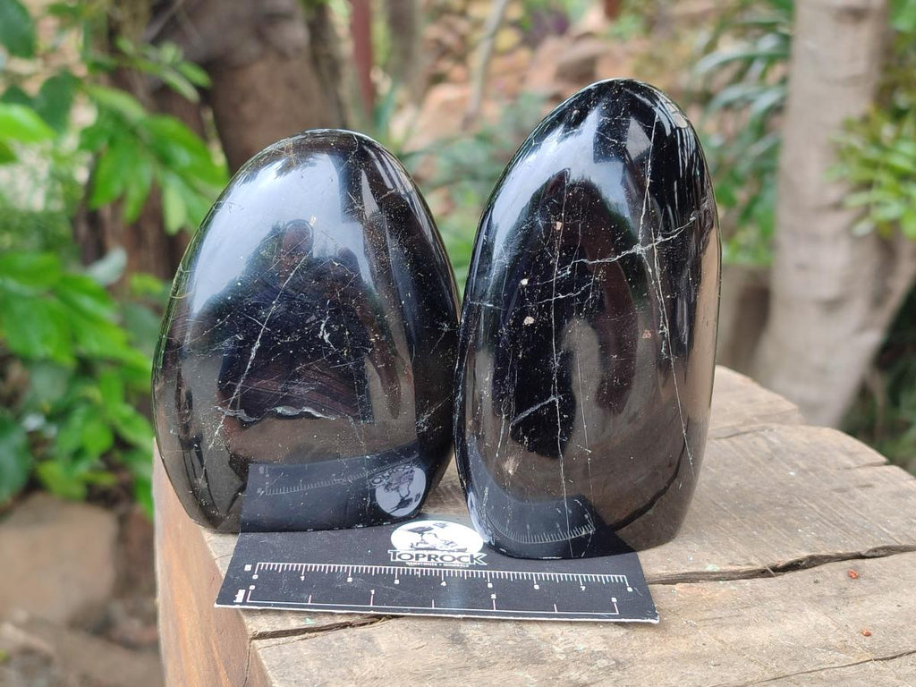 Polished Black Tourmaline Standing Free Forms x 3 From Madagascar