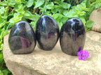 Polished Black Tourmaline Standing Free Forms x 3 From Madagascar