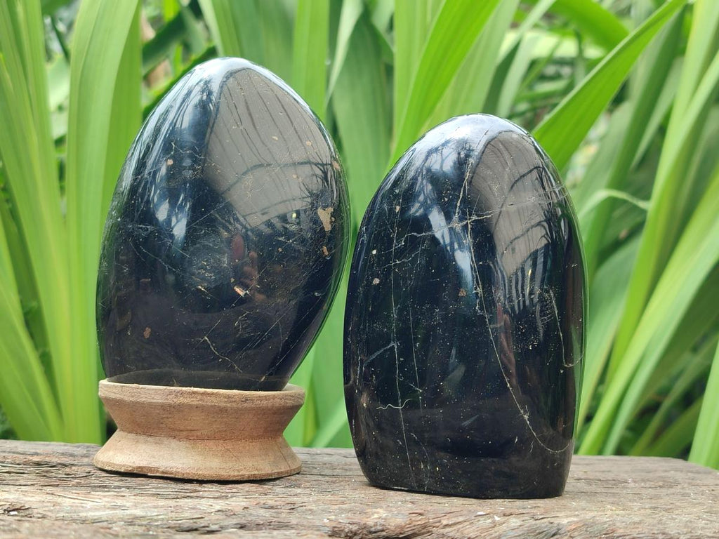 Polished Black Tourmaline Standing Free Forms x 3 From Madagascar