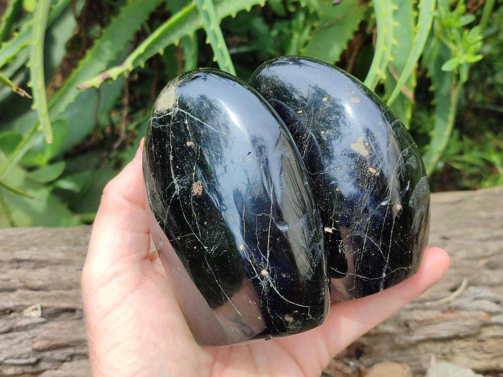 Polished Black Tourmaline Standing Free Forms x 3 From Madagascar