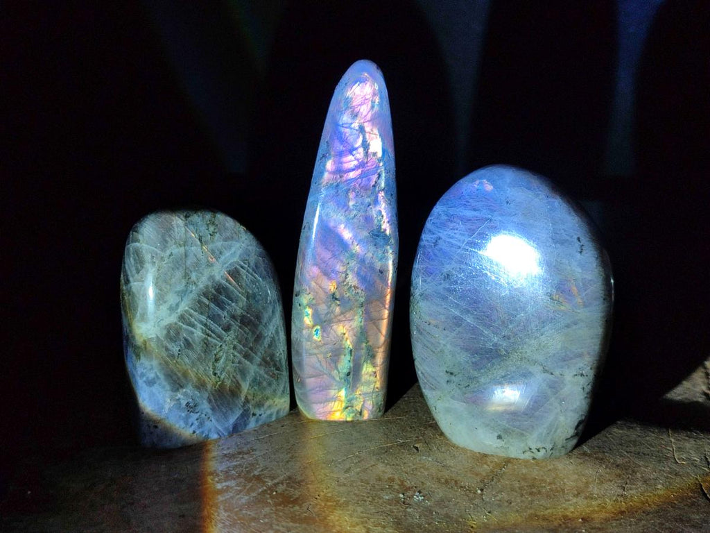 Polished Rare Purple Sunset Flash Labradorite Standing Free Forms x 6 From Tulear, Madagascar