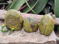 Polished Green Opal Standing Free Forms x 3 From Betroka, Madagascar