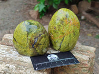 Polished Green Opal Standing Free Forms x 3 From Betroka, Madagascar